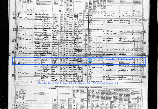 Nicholas Kohn and Eva Kohn 1950 Census Annotated